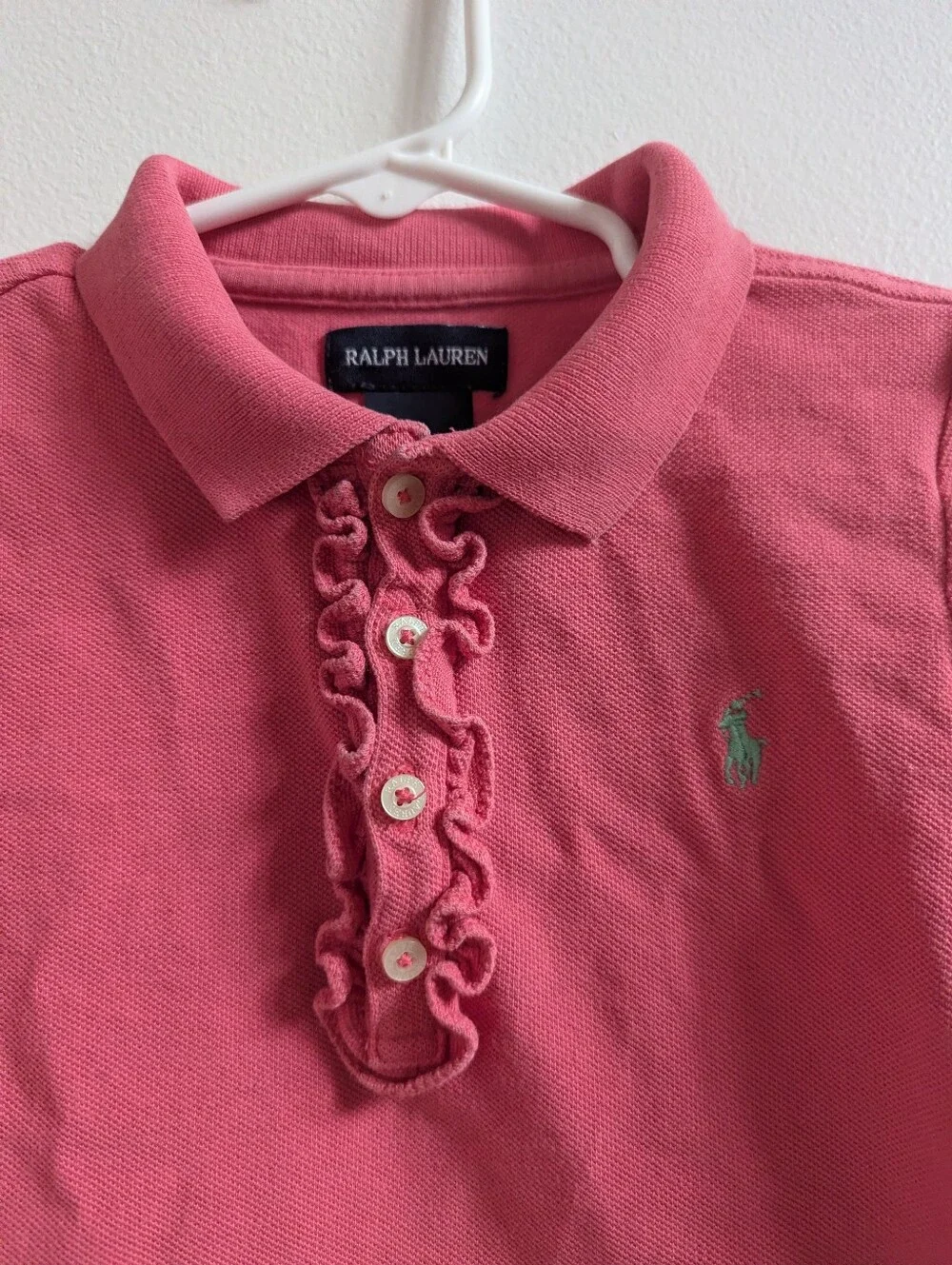 Ralph Lauren Shirt 5 Girls Salmon Pink Ruffle Preppy Polo Pony
